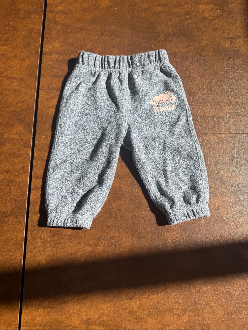 Roots Kids Heather Gray Jogger Sweatpants with Pink Logo